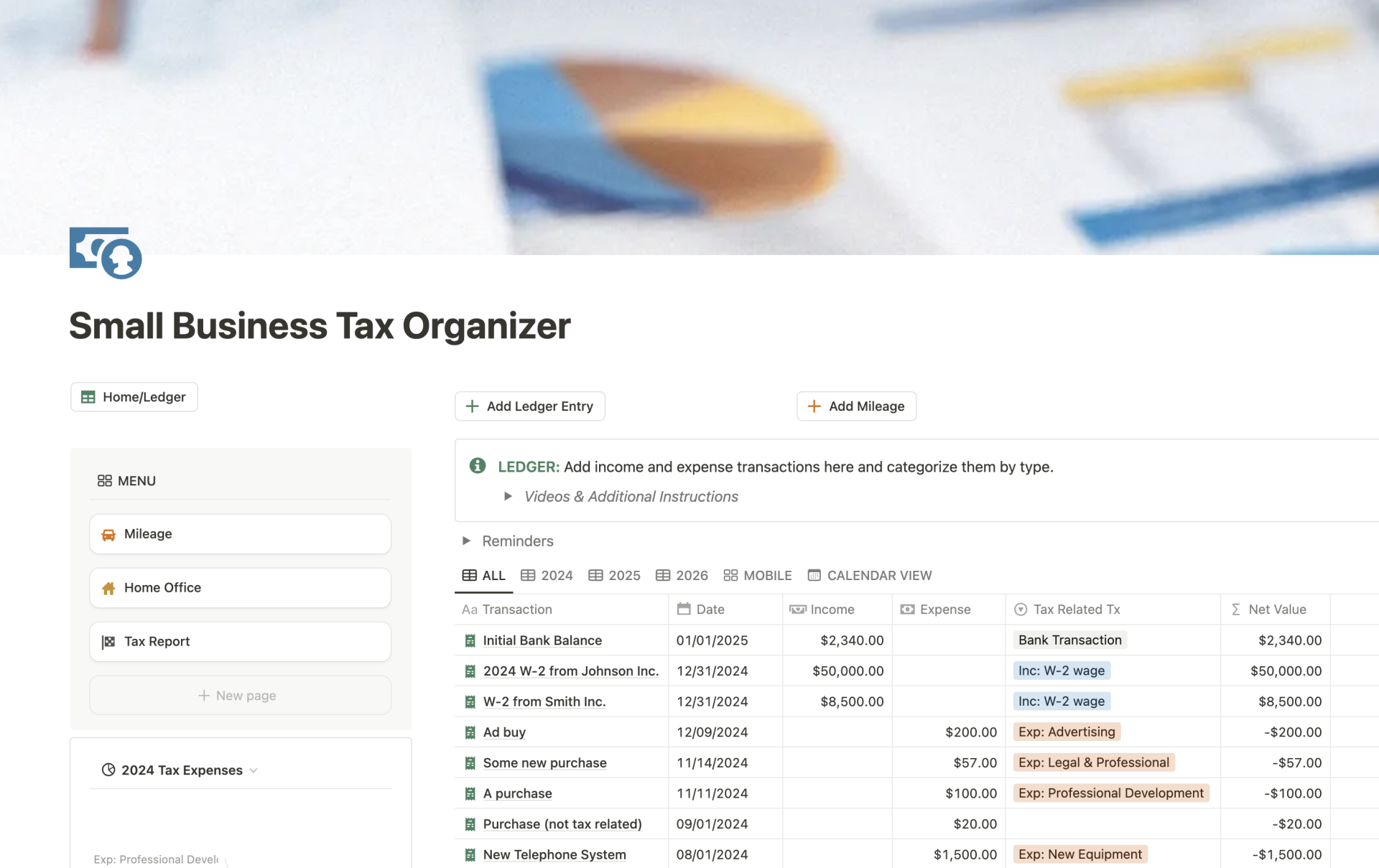 Small Business Tax Organizer template